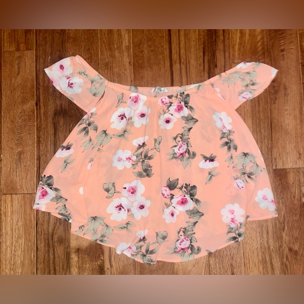 Coral floral off shoulder short sleeve top saved by the dress by million bullpup